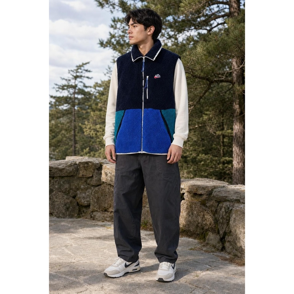 Nike Sherpa Fleece Vest Men's M Colorblock Gorpcore Retro Streetwear